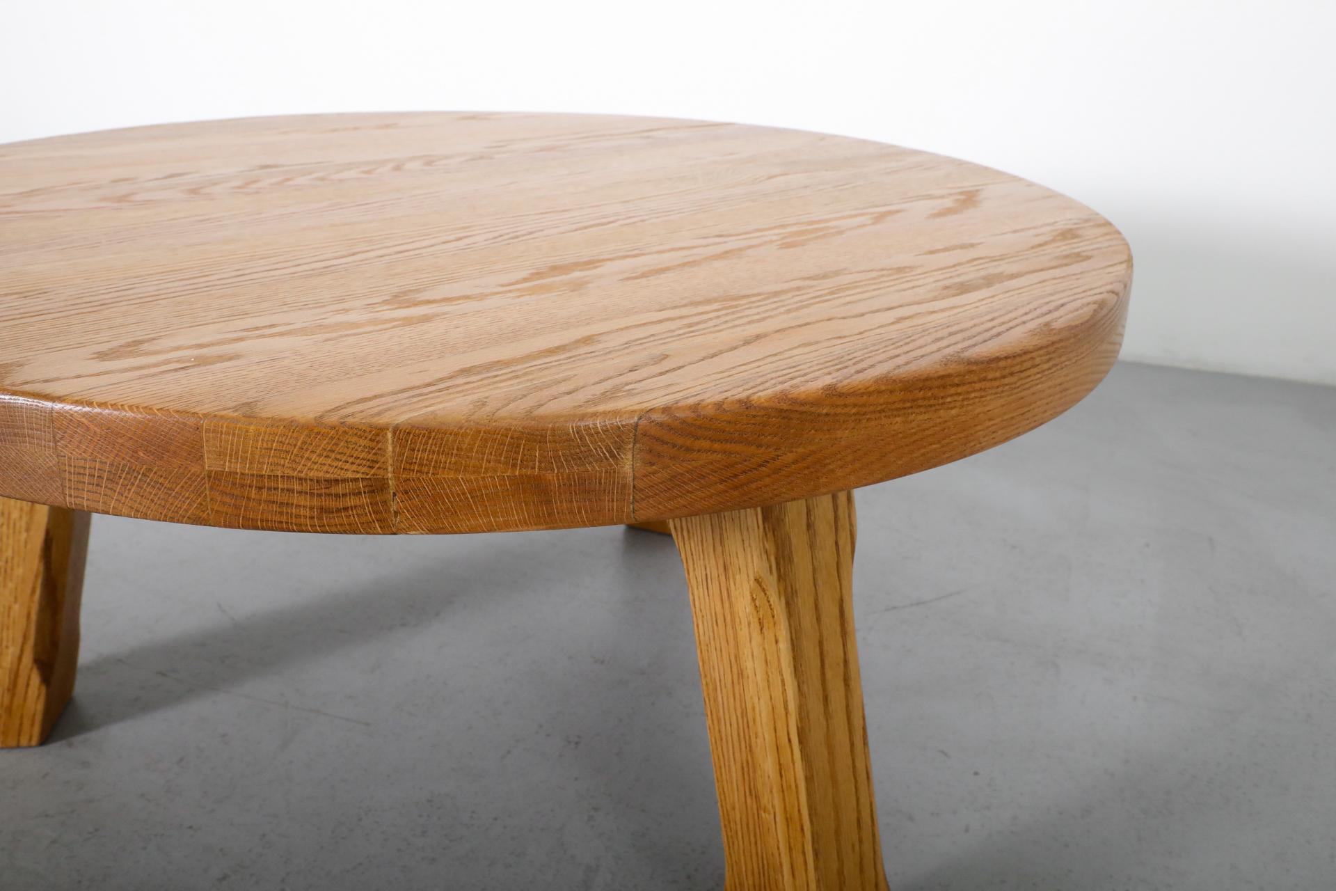 Mid-Century, Pierre Chapo Inspired, Brutalist Round Oak Coffee Table 7