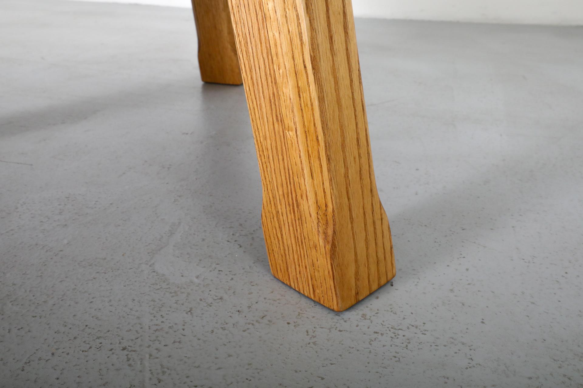 Mid-Century, Pierre Chapo Inspired, Brutalist Round Oak Coffee Table 8