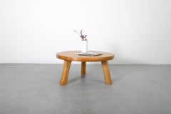 Mid-Century, Pierre Chapo Inspired, Brutalist Round Oak Coffee Table
