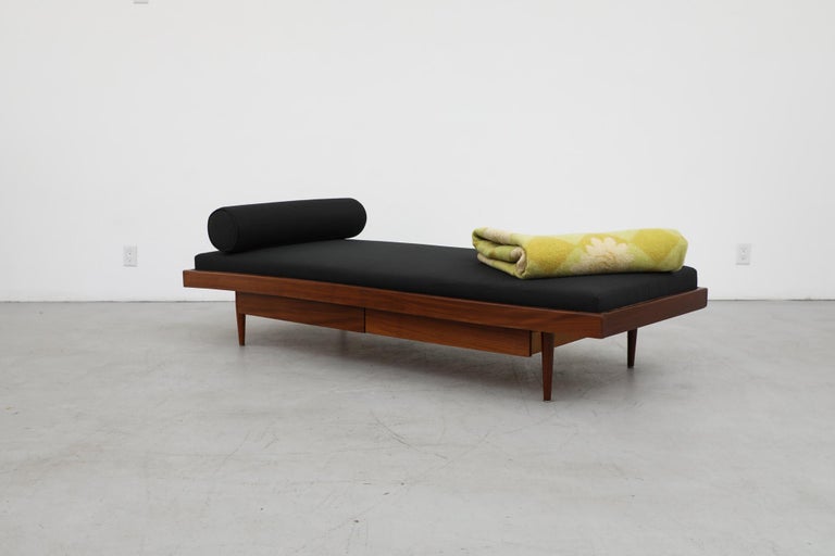 Midcentury Pierre Chapo Inspired Dark Teak Daybed with Black Mattress