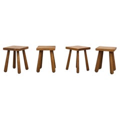Mid-Century Pierre Chapo Inspired Heavy Oak Stools or Side Tables