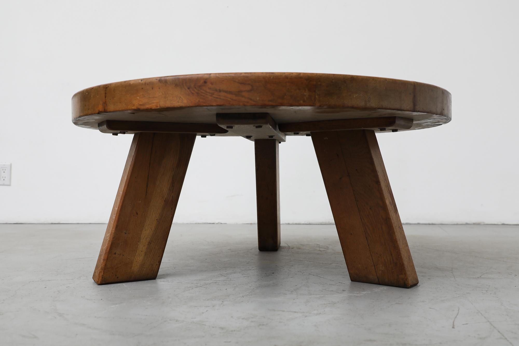 Mid Century Pierre Chapo Inspired Heavy Round Brutalist Side or Coffee Table 9