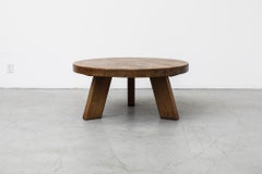 Mid Century Pierre Chapo Inspired Heavy Round Brutalist Side or Coffee Table