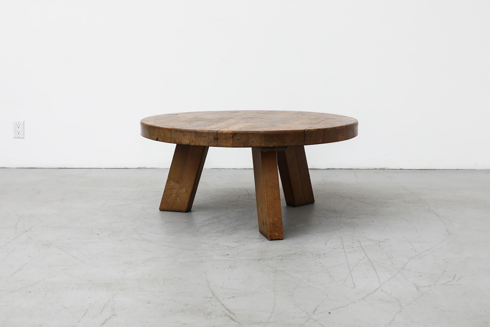 Mid-Century Modern Mid Century Pierre Chapo Inspired Heavy Round Brutalist Side or Coffee Table
