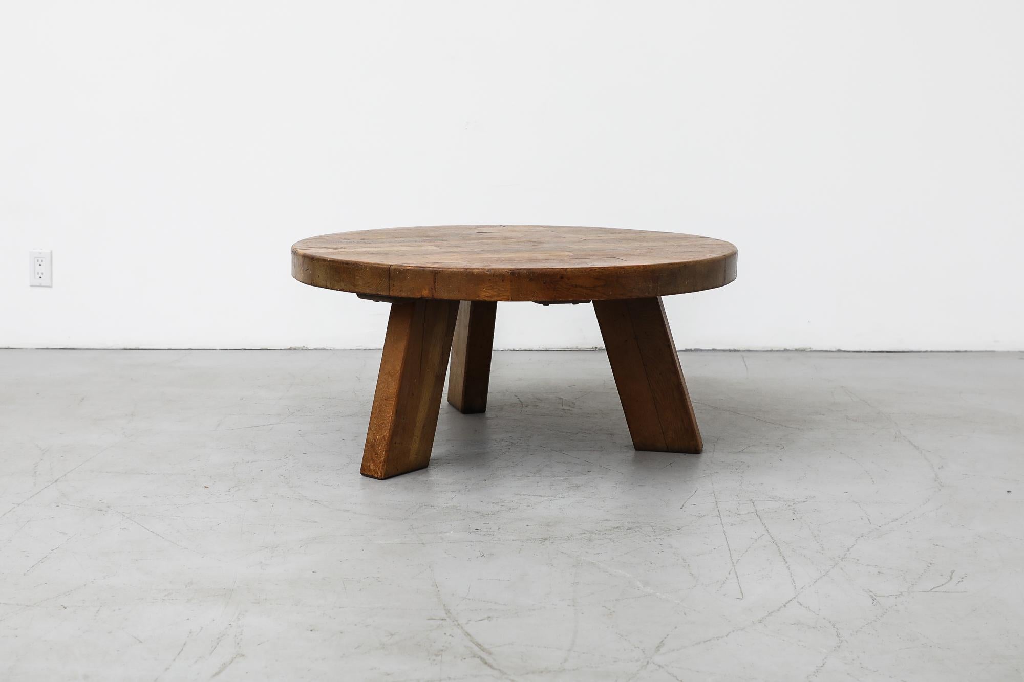 Dutch Mid Century Pierre Chapo Inspired Heavy Round Brutalist Side or Coffee Table