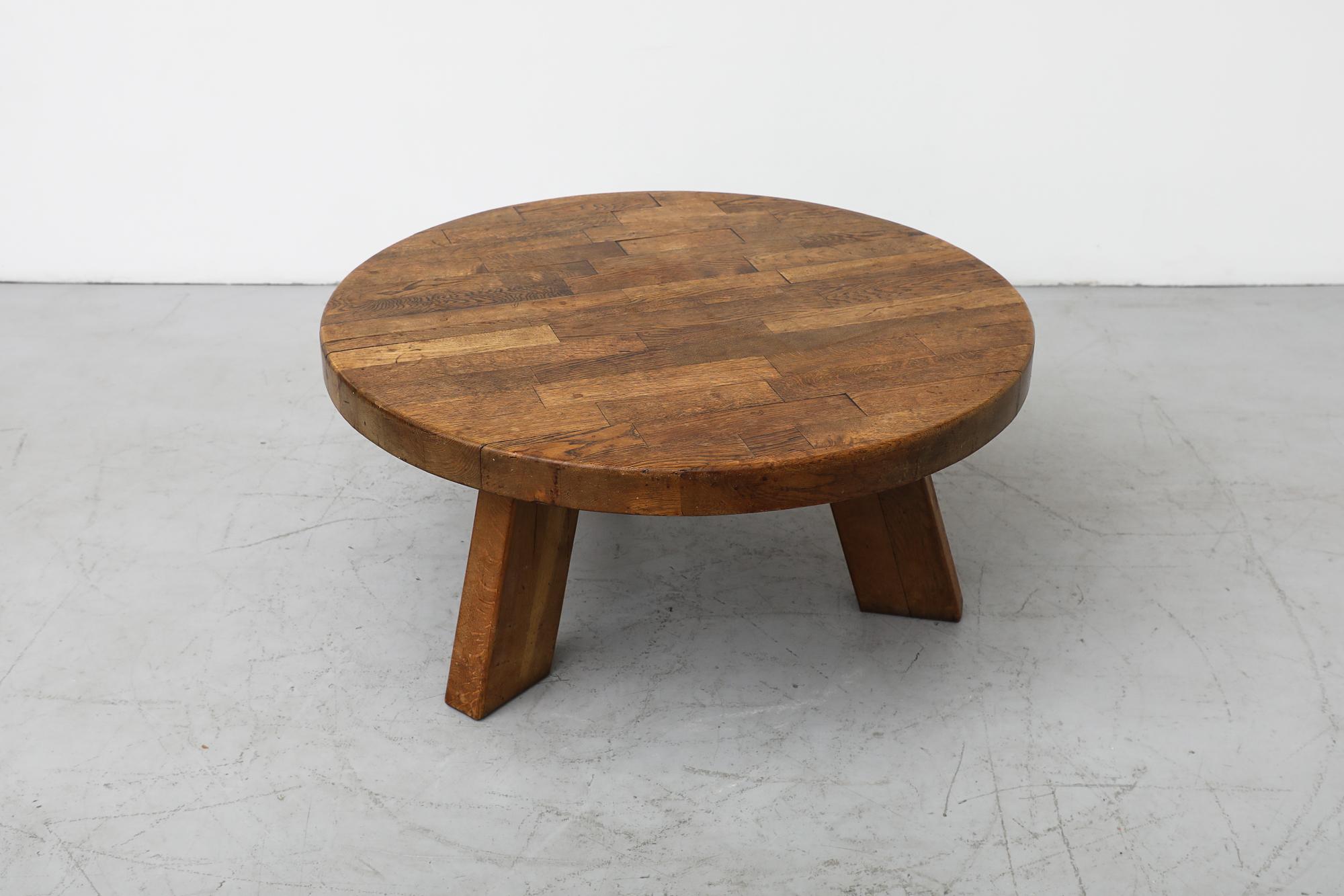 Mid Century Pierre Chapo Inspired Heavy Round Brutalist Side or Coffee Table In Good Condition In Los Angeles, CA