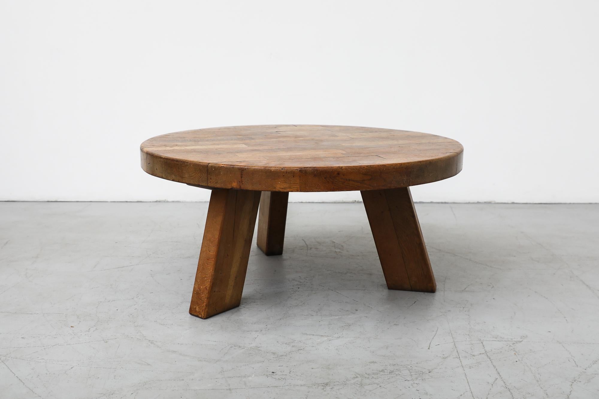Mid-20th Century Mid Century Pierre Chapo Inspired Heavy Round Brutalist Side or Coffee Table