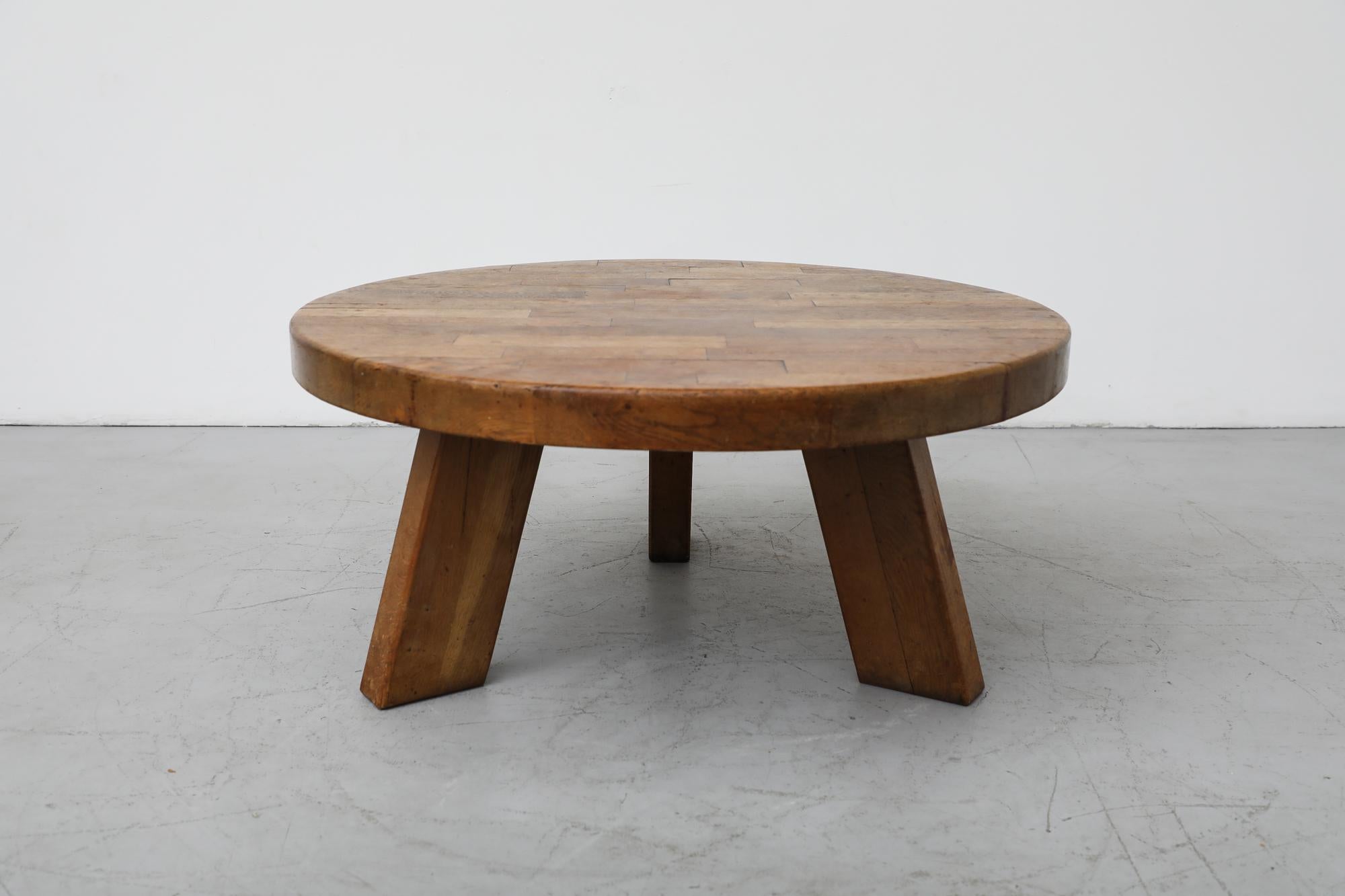 Mid Century Pierre Chapo Inspired Heavy Round Brutalist Side or Coffee Table 1