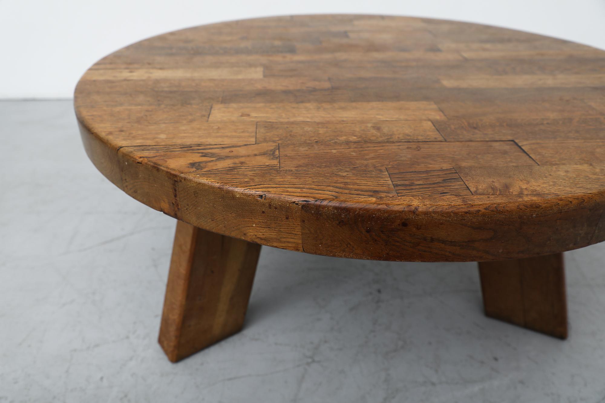 Mid Century Pierre Chapo Inspired Heavy Round Brutalist Side or Coffee Table 2