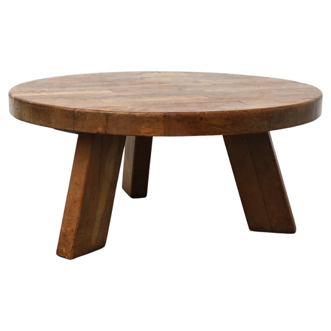 Mid Century Pierre Chapo Inspired Heavy Round Brutalist Side or Coffee Table