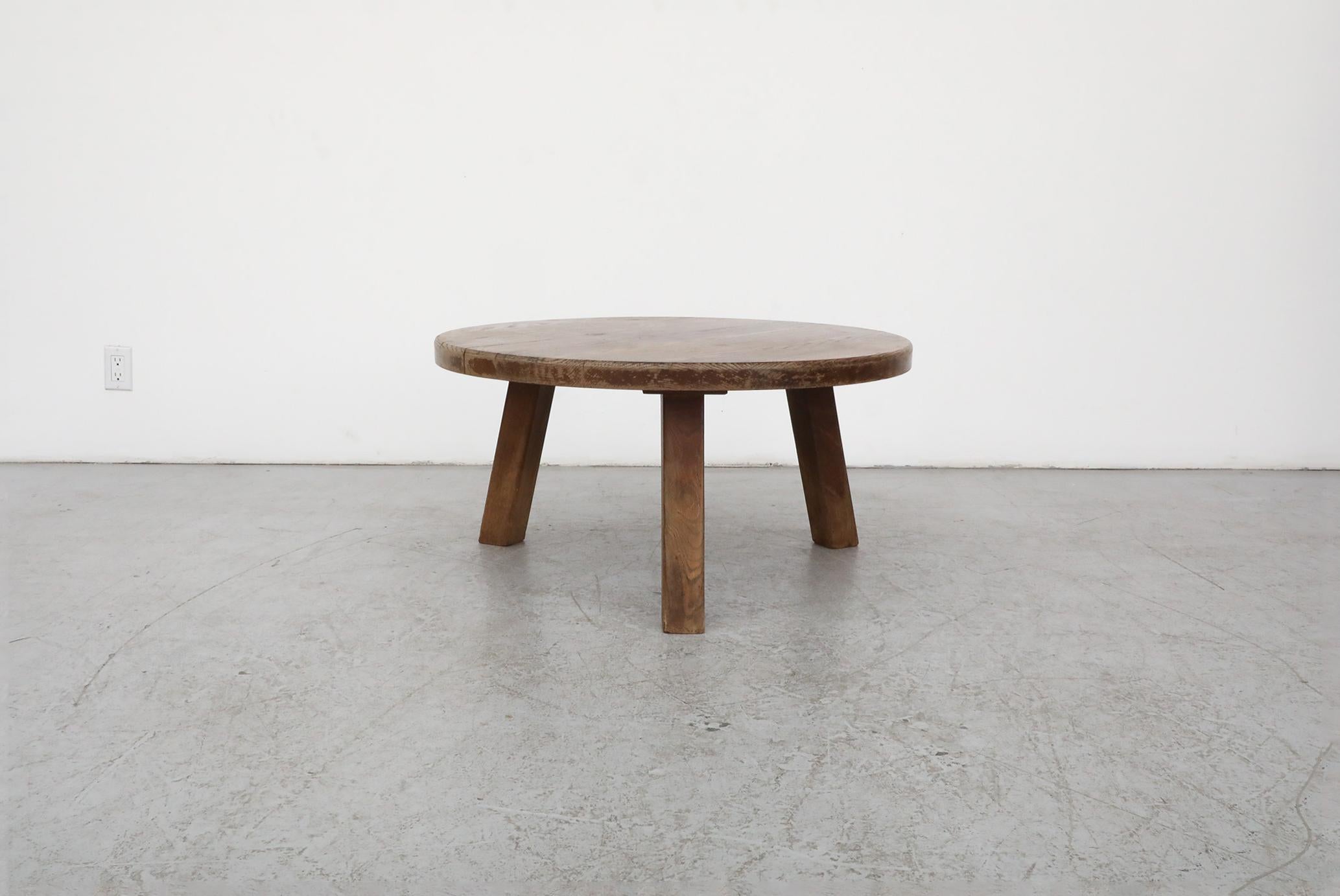 Dutch Mid-Century Pierre Chapo Inspired Oak Brutalist Coffee Table For Sale