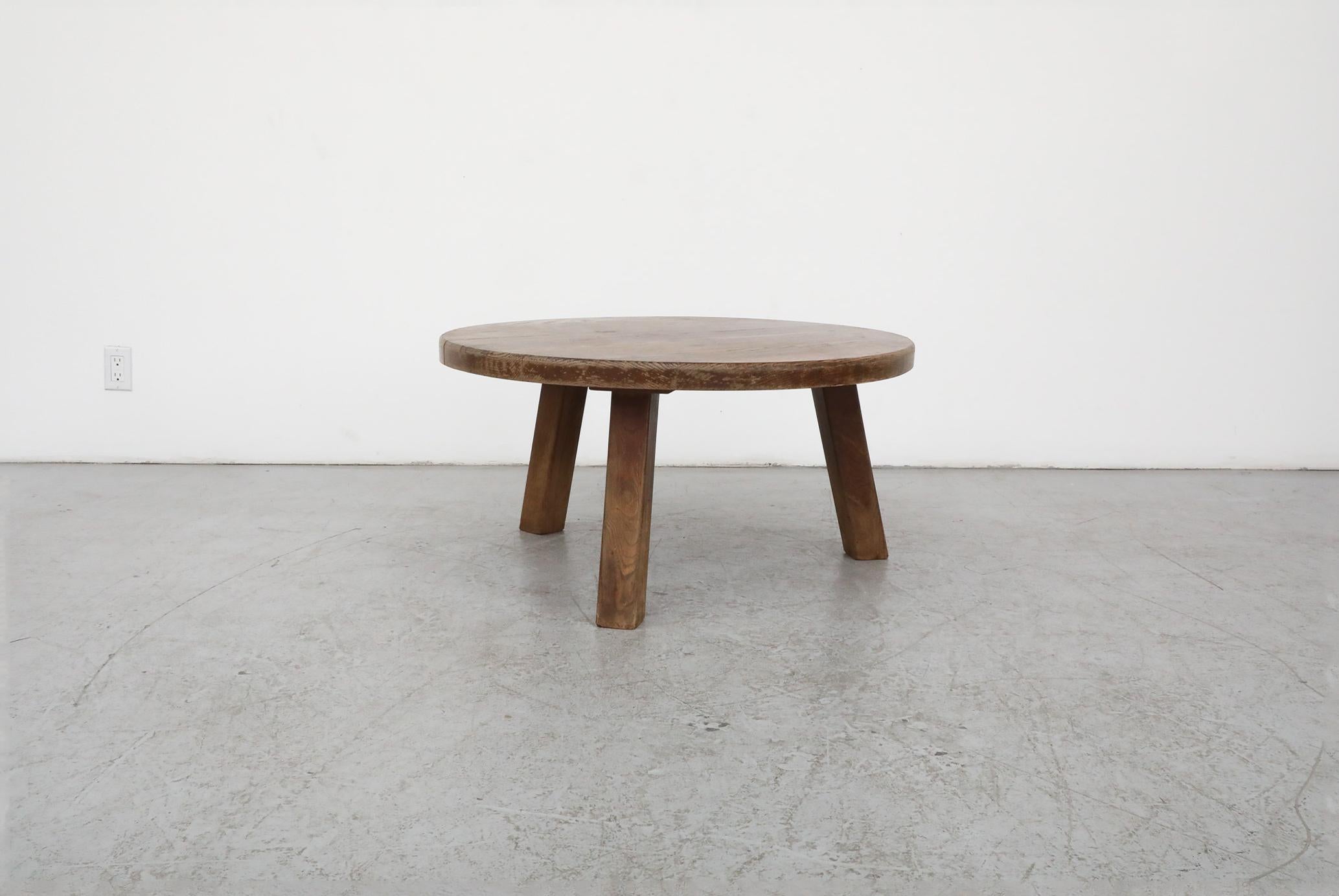 Mid-Century Pierre Chapo Inspired Oak Brutalist Coffee Table In Good Condition For Sale In Los Angeles, CA