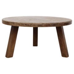 Mid-Century Pierre Chapo Inspired Round Oak Brutalist Coffee Table
