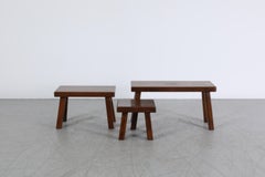Mid-Century Pierre Chapo Inspired Oak Side Table or Stool, Carved Legs