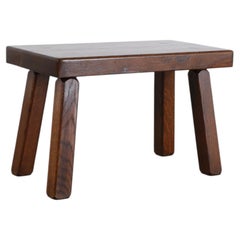 Mid-Century Pierre Chapo Inspired Oak Side Table or Stool, Carved Legs