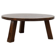 Mid Century Pierre Chapo Inspired Round Brutalist Coffee Table With Carved Legs
