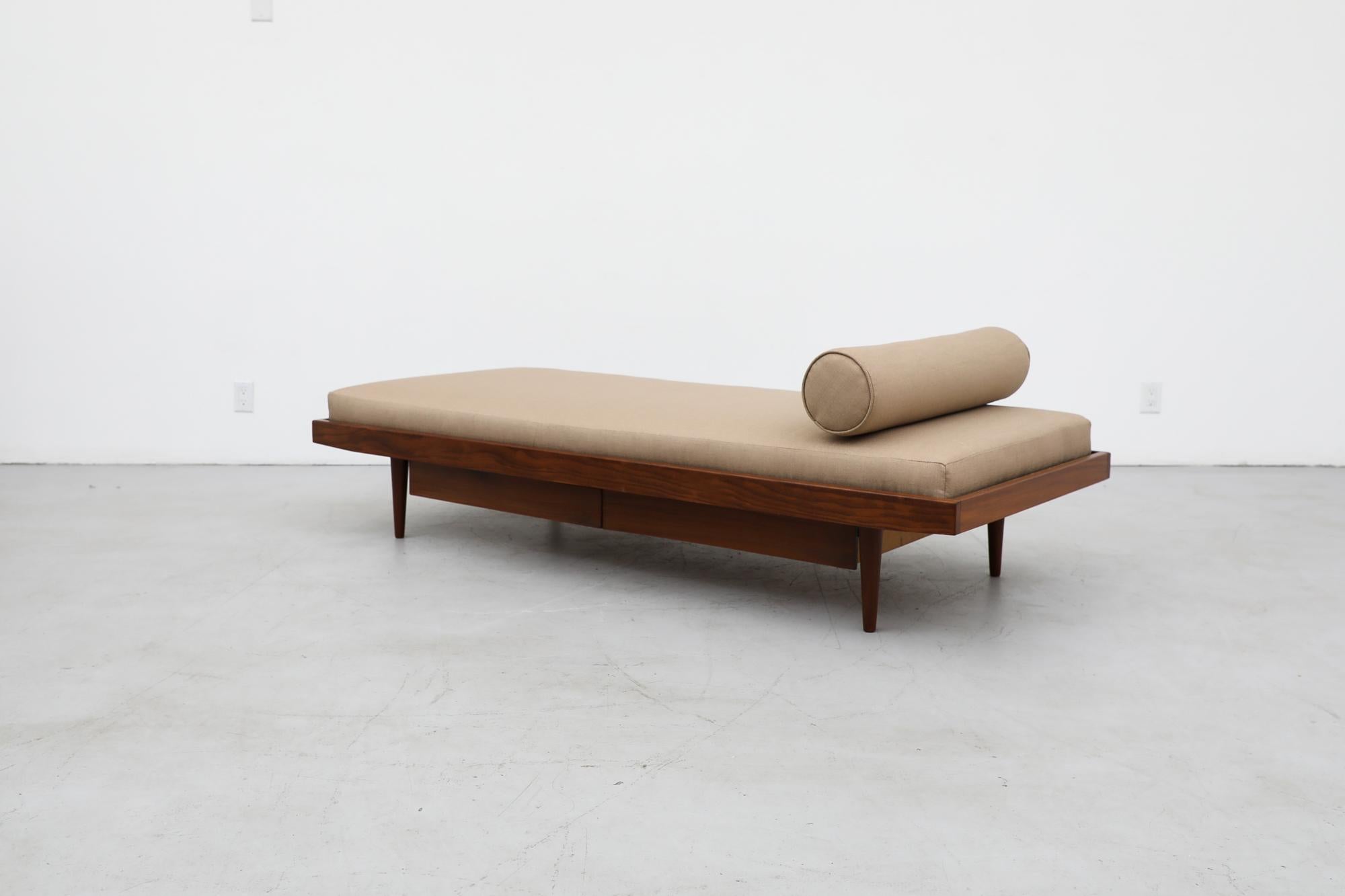 Upholstery Midcentury Pierre Chapo Inspired Teak Daybed with Storage Drawers