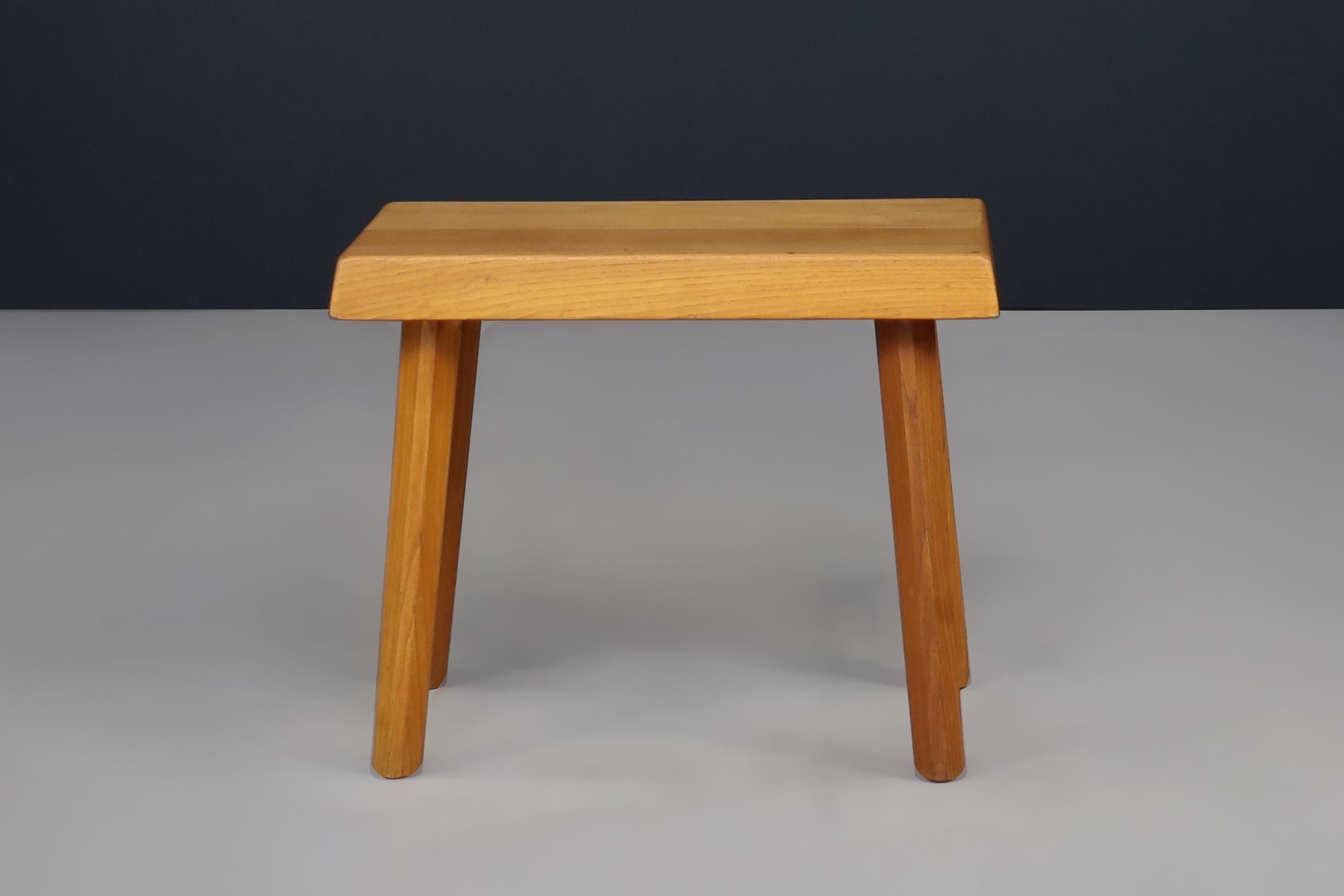 Mid-Century Pierre Chapo style Elmwood four-legged stool, France 1950s For Sale 4