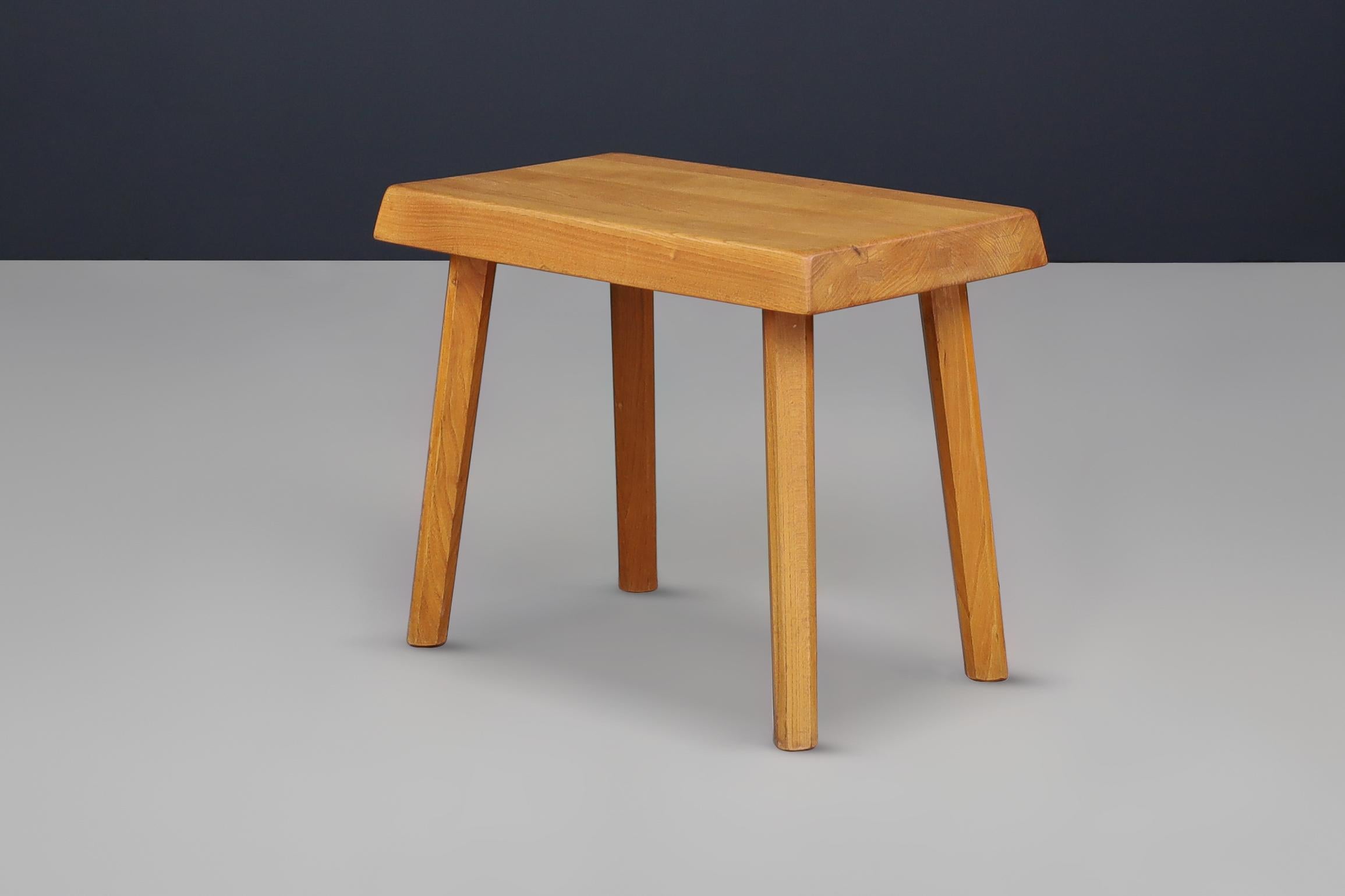 Mid-Century Pierre Chapo style Elmwood four-legged stool, France 1950s For Sale 5