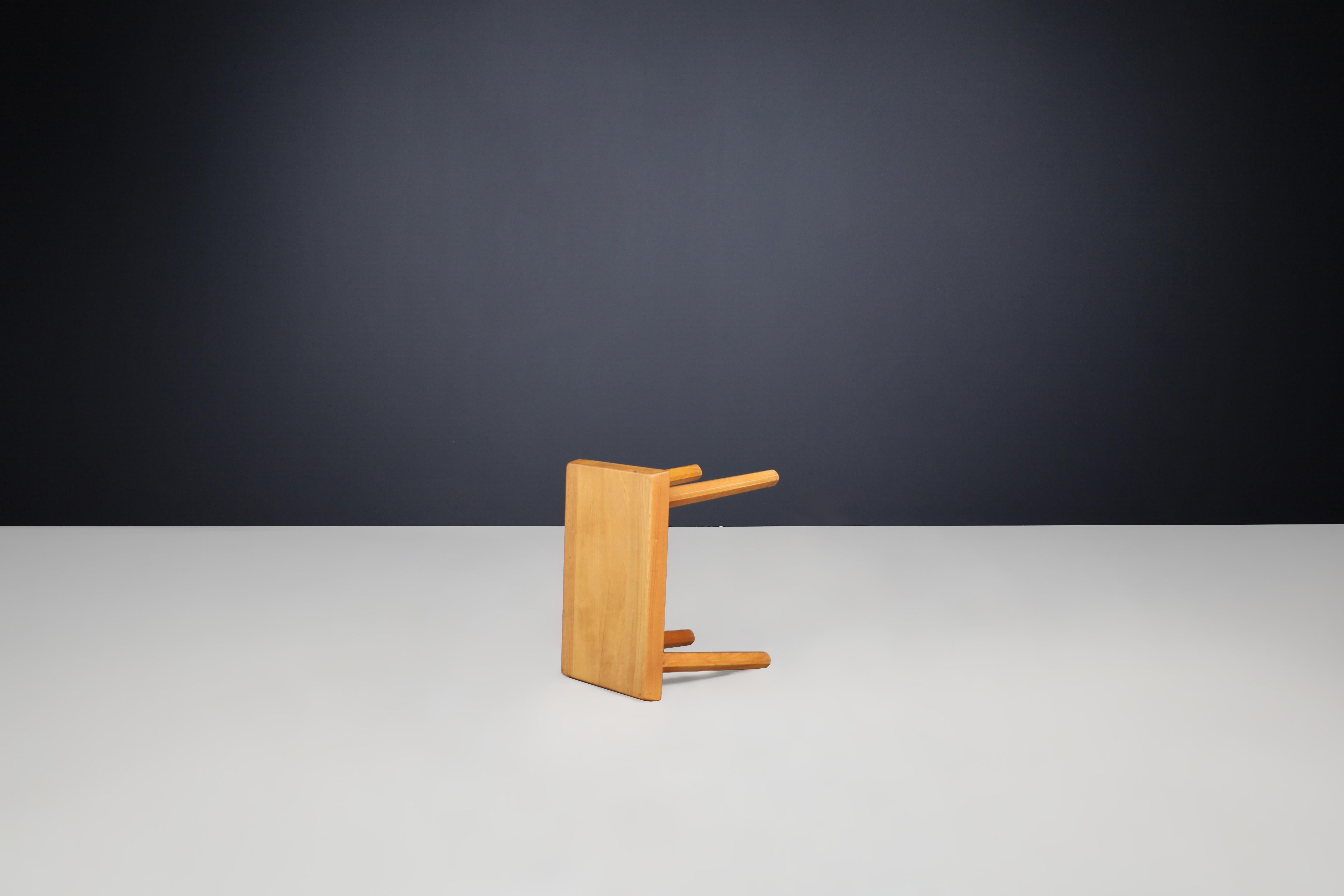 Mid-Century Pierre Chapo style Elmwood four-legged stool, France 1950s In Good Condition For Sale In Almelo, NL