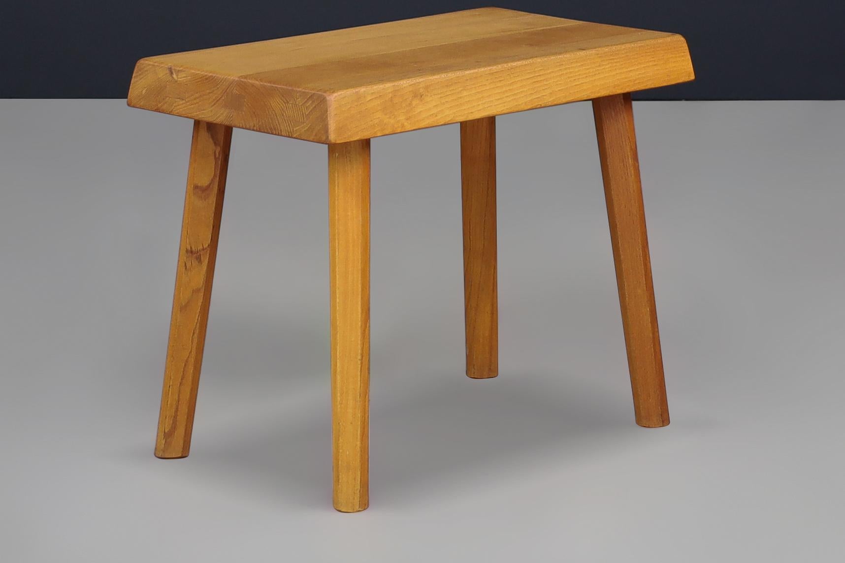 Mid-Century Pierre Chapo style Elmwood four-legged stool, France 1950s For Sale 3
