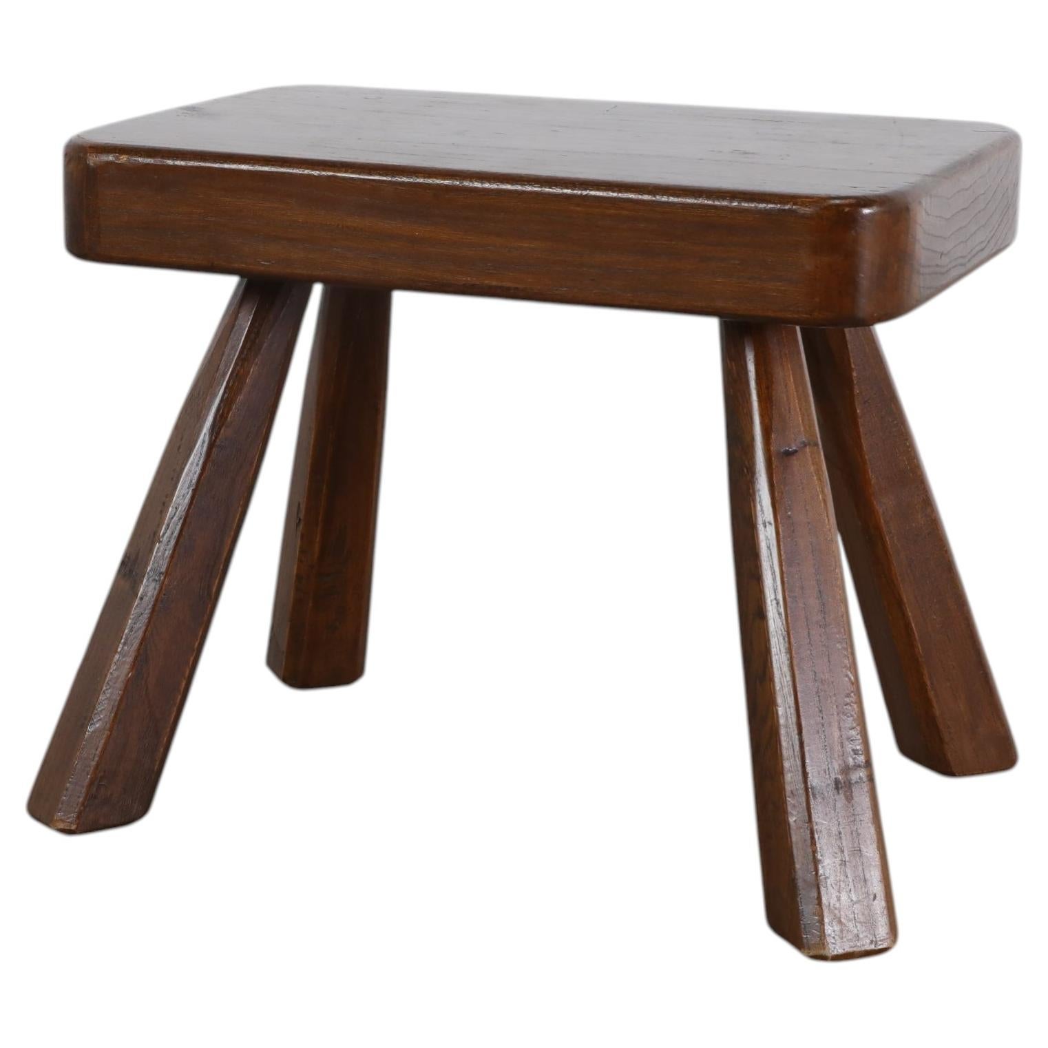 Mid-Century Pierre Chapo Style Mini Table, Dark Stained Oak, Tapered Legs