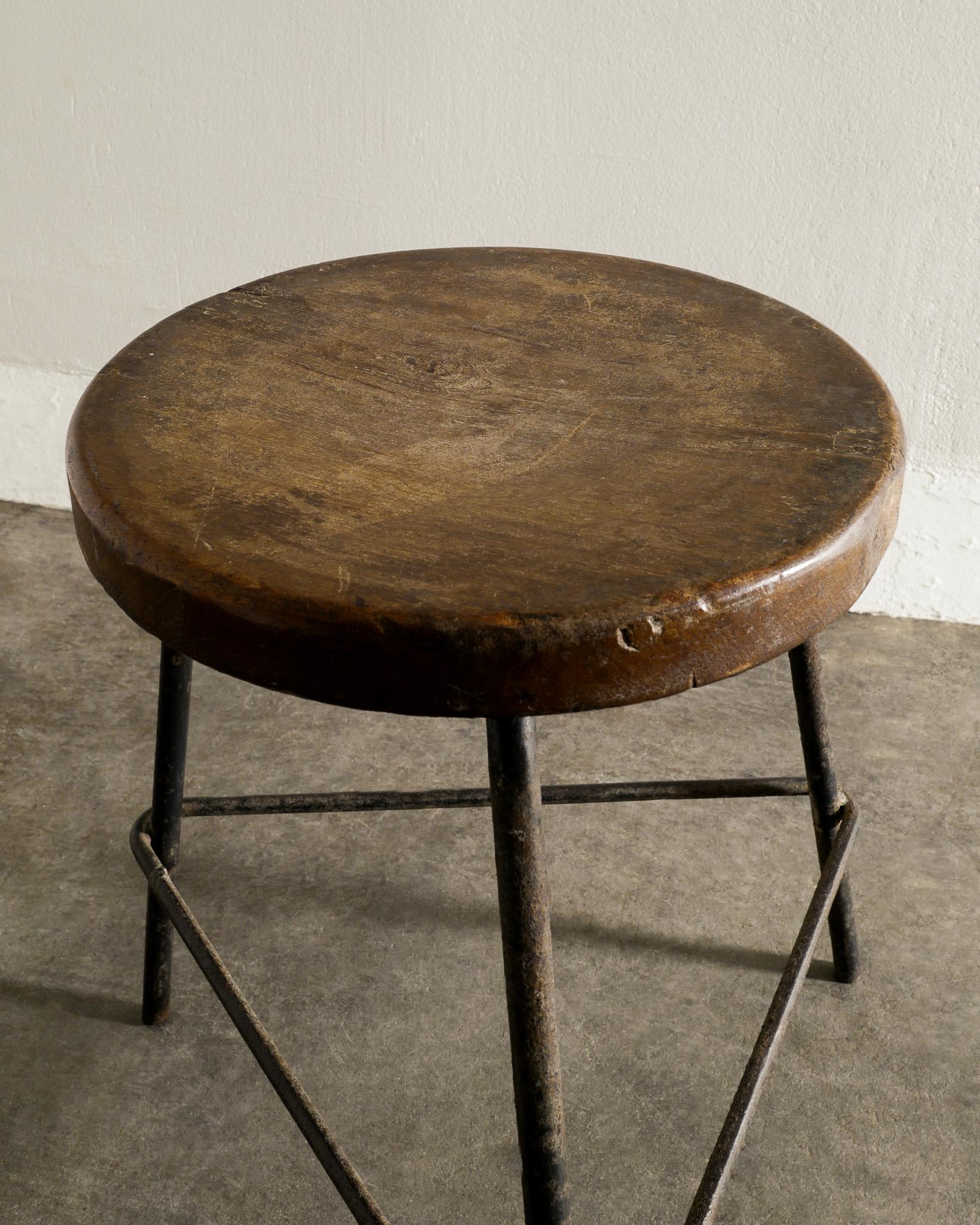 Mid-Century Modern Mid Century Pierre Jeanneret Stool in Teak & Iron Produced for Chandigarh, 1950s For Sale