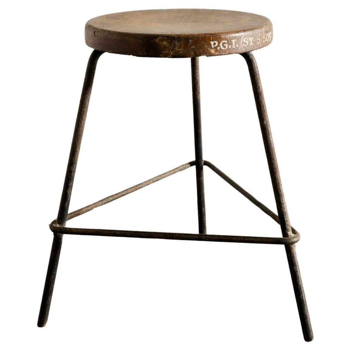 Mid Century Pierre Jeanneret Stool in Teak & Iron Produced for Chandigarh, 1950s For Sale