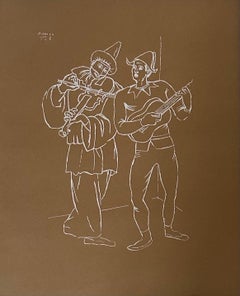 Lithographie du milieu du siècle Pierrot & Harlequin 1918 de Pablo Picasso