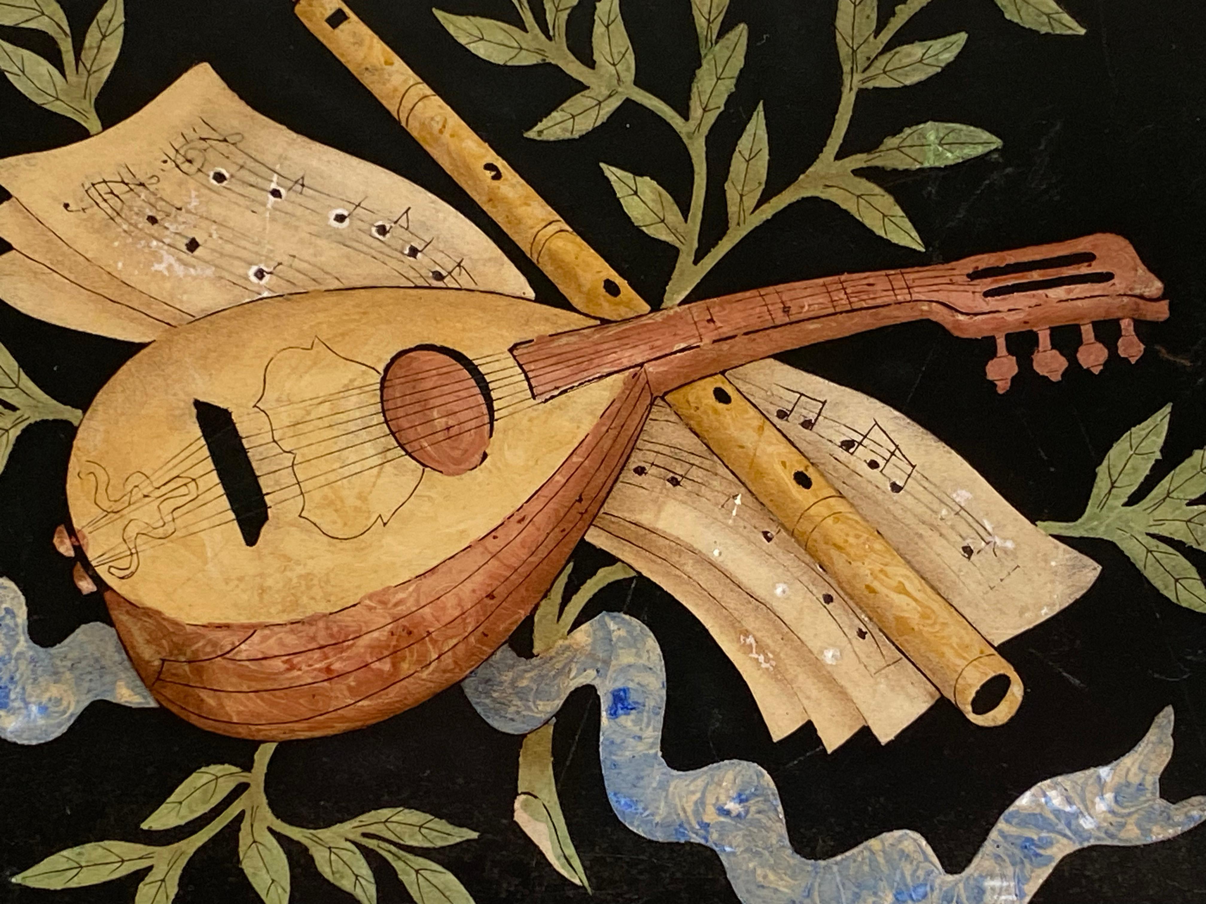 Mid-Century Modern Mid-Century Pietra Dura Musical-Motif Wall Plaque in the Style of Richard Blow For Sale