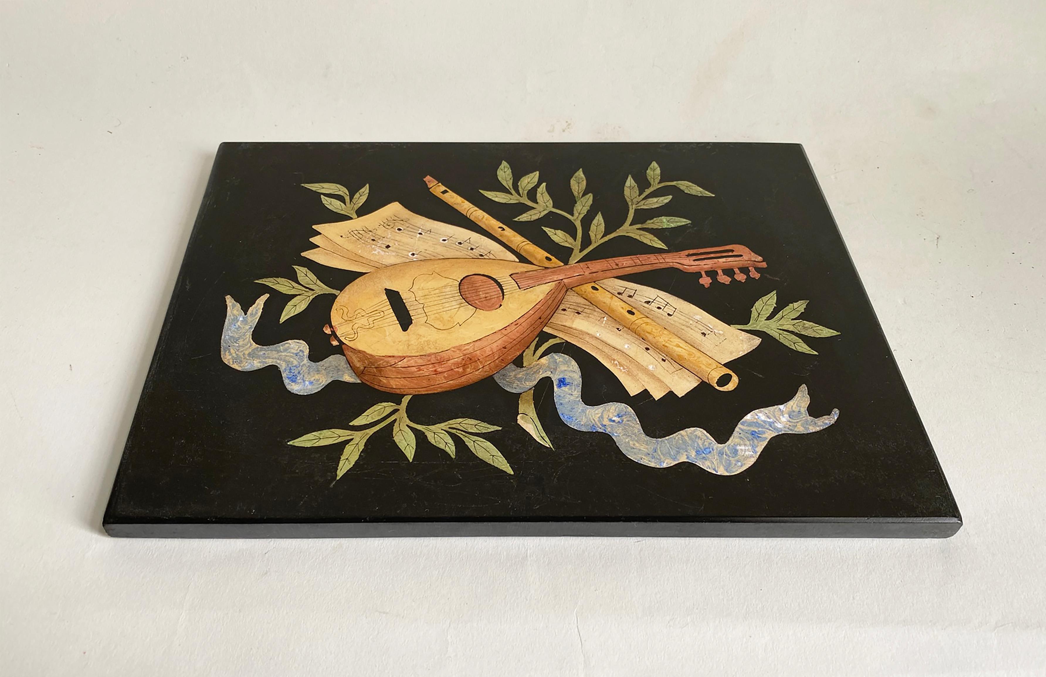 Mid-Century Pietra Dura Musical-Motif Wall Plaque in the Style of Richard Blow In Good Condition For Sale In Minneapolis, MN