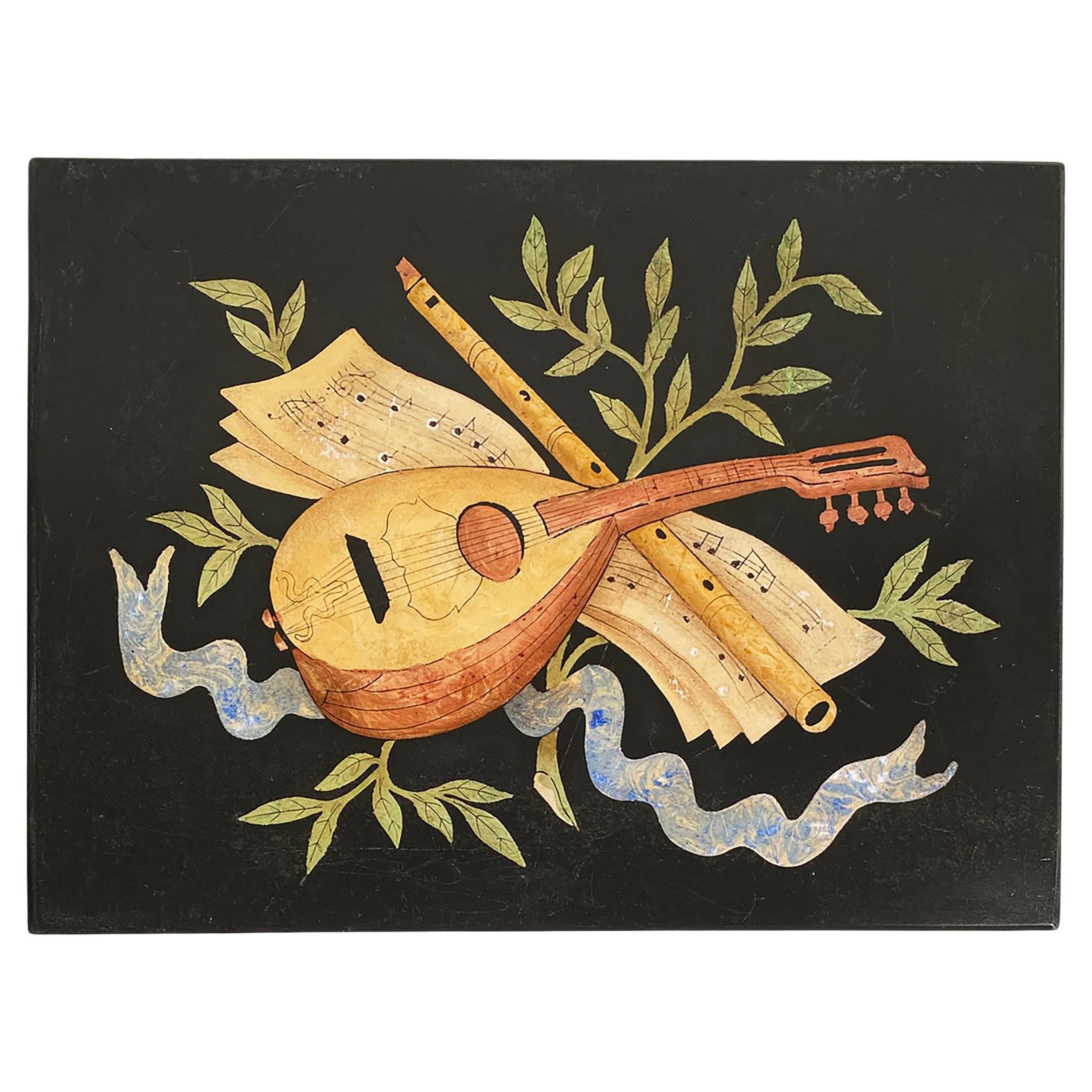 Mid-Century Pietra Dura Musical-Motif Wall Plaque in the Style of Richard Blow For Sale