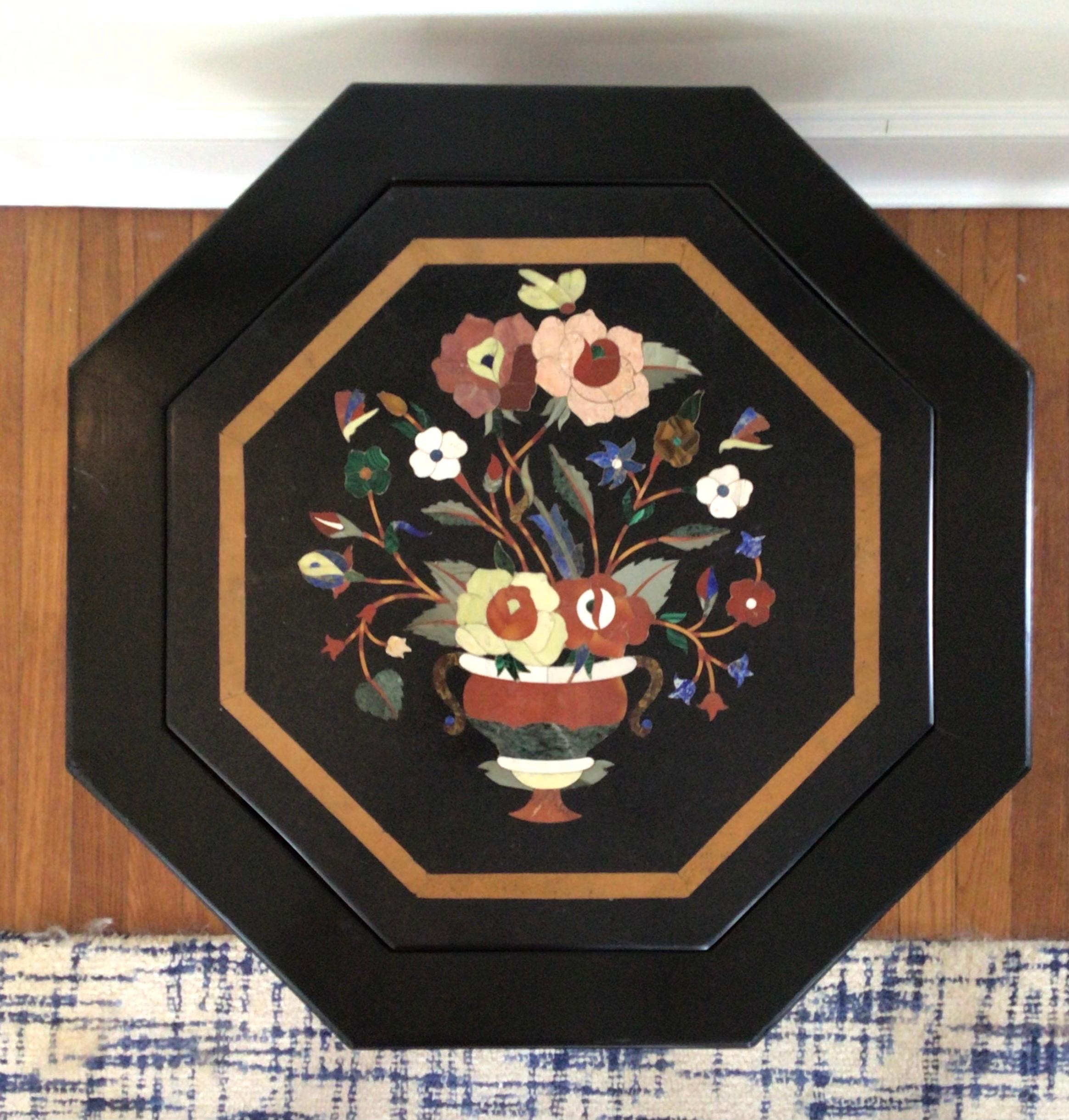 Unique octagonal lacquer coffee or cocktail table wit Pietra Dura insert. Wonderful colors and quality craftsmanship. Italian made.
Curbside to NYC/Philly $300