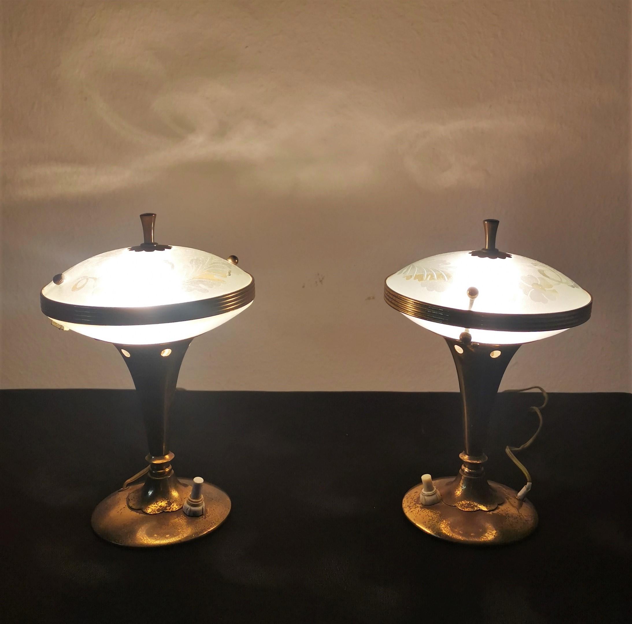 Mid-Century Pietro Chiesa Set of 2 Brass & Glass Table Lamp, 1950s, Italy 5