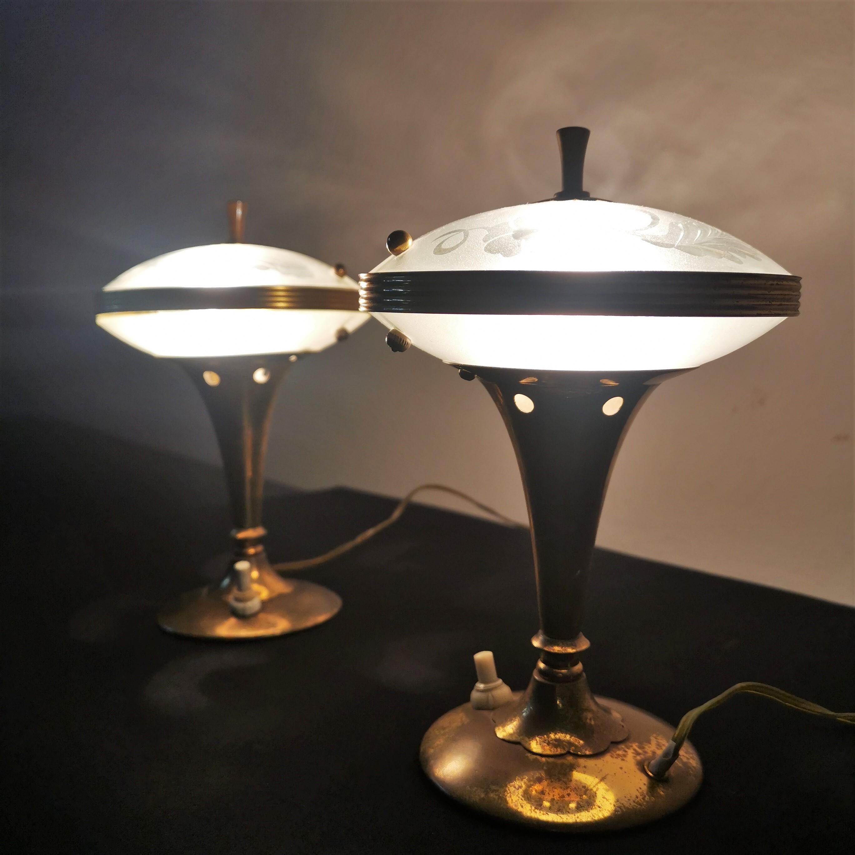 Mid-Century Pietro Chiesa Set of 2 Brass & Glass Table Lamp, 1950s, Italy 6