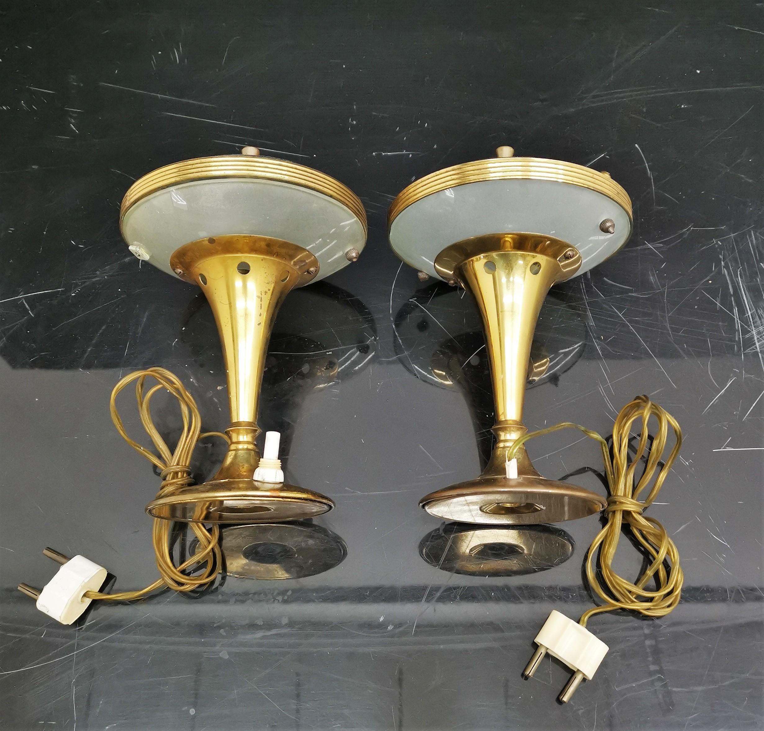 Mid-Century Pietro Chiesa Set of 2 Brass & Glass Table Lamp, 1950s, Italy 7