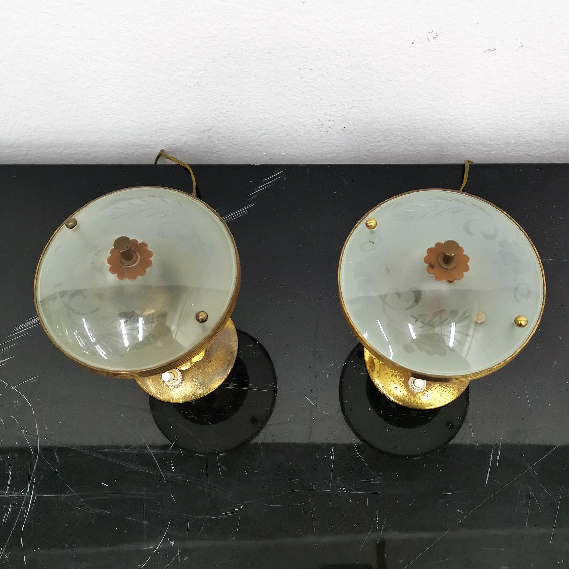 Mid-Century Pietro Chiesa Set of 2 Brass & Glass Table Lamp, 1950s, Italy 10