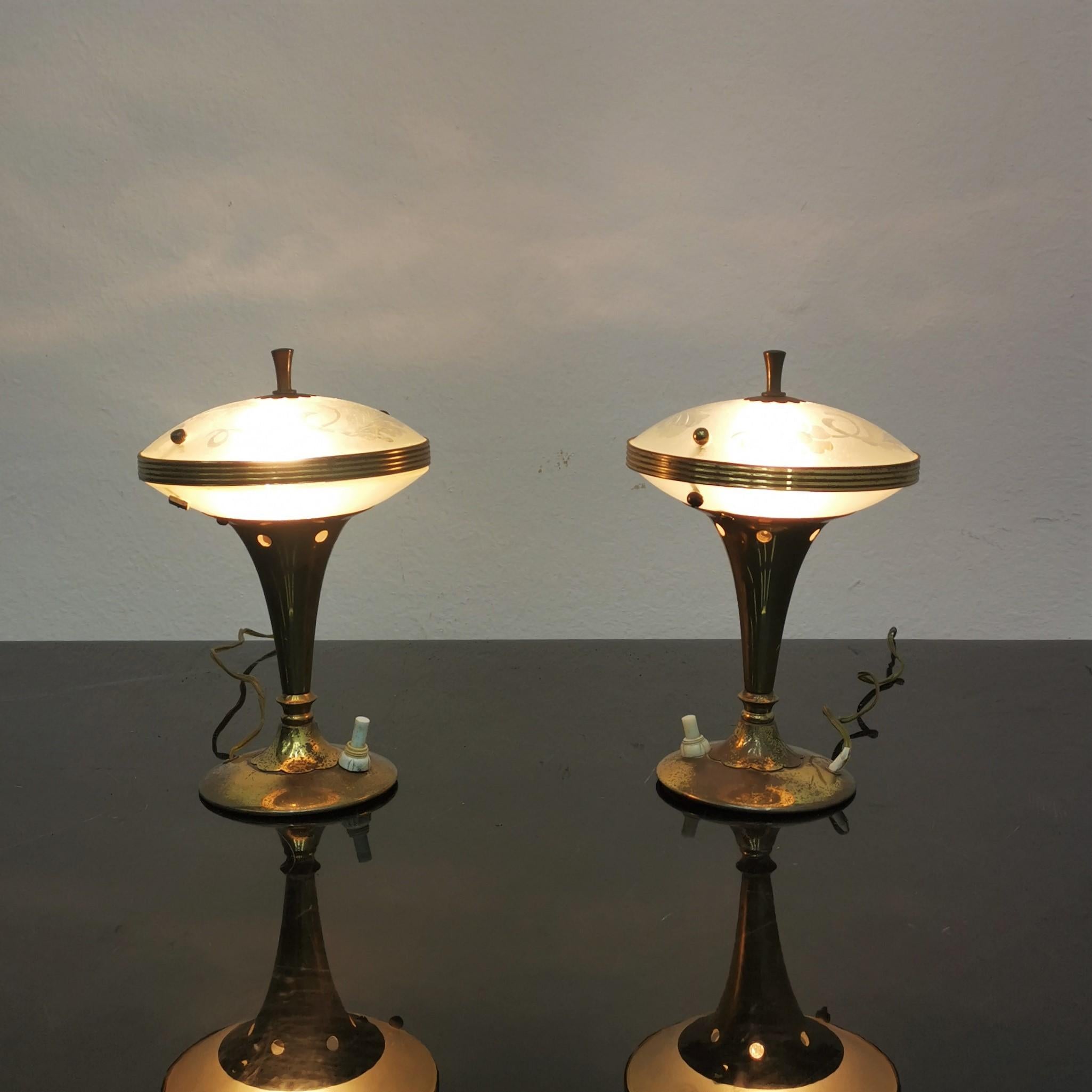 Mid-Century Pietro Chiesa Set of 2 Brass & Glass Table Lamp, 1950s, Italy 14