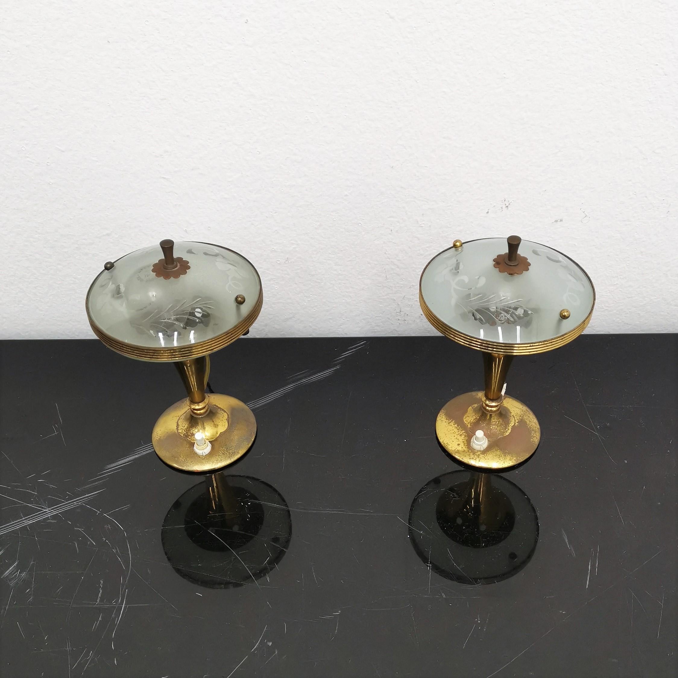 Mid-Century Modern Mid-Century Pietro Chiesa Set of 2 Brass & Glass Table Lamp, 1950s, Italy