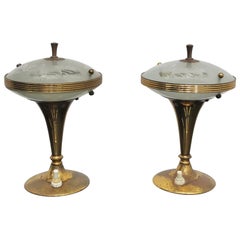 Mid-Century Pietro Chiesa Set of 2 Brass & Glass Table Lamp, 1950s, Italy
