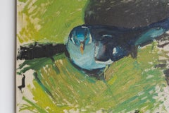 Mid Century Pigeon Portrait, Original Vintage Oil Painting, 1960s