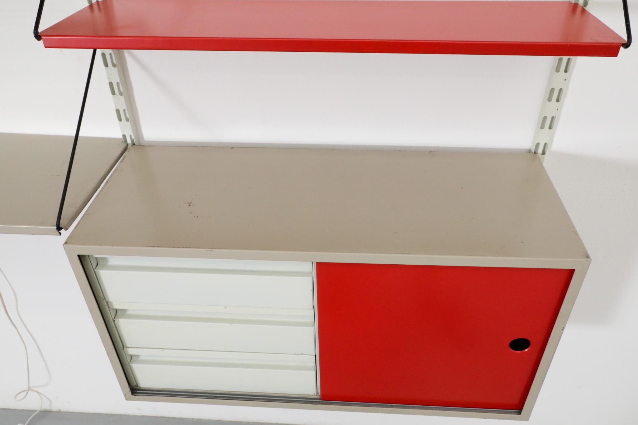 Mid-Century Pilastro Two Section Wall Shelving Unit with Cabinet and Light For Sale 6