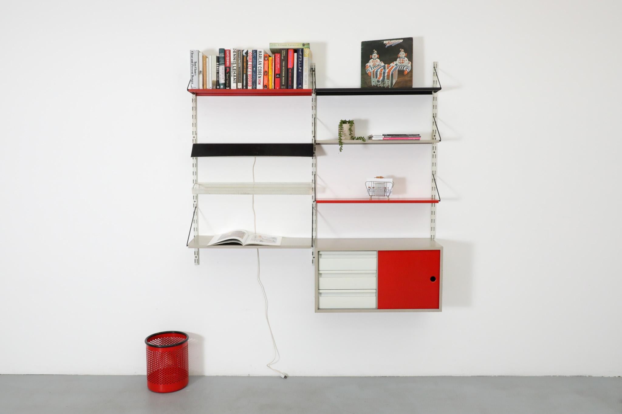 Mid-Century Pilastro Two Section Wall Shelving Unit with Cabinet and Light For Sale 12