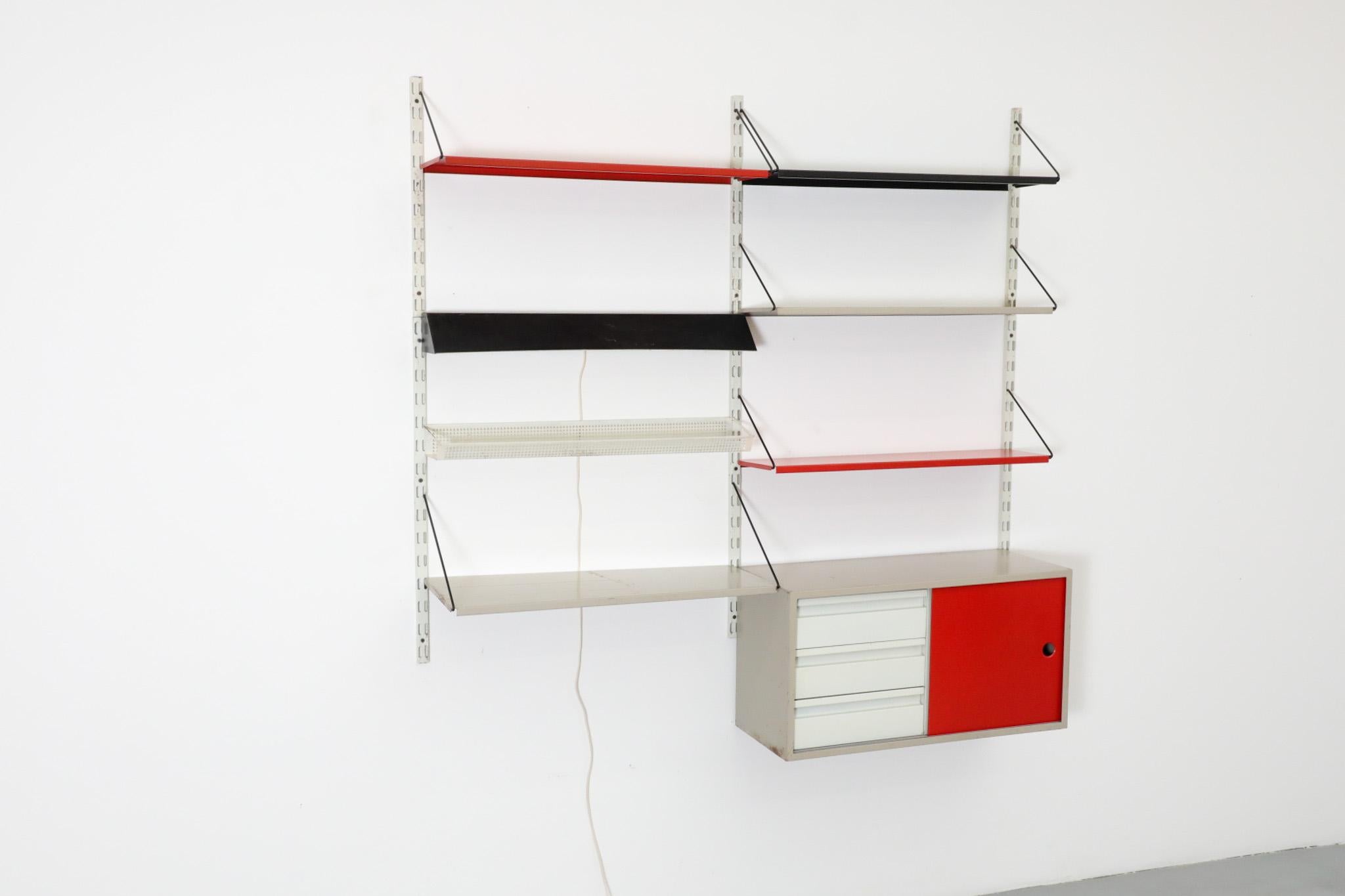 20th Century Mid-Century Pilastro Two Section Wall Shelving Unit with Cabinet and Light For Sale