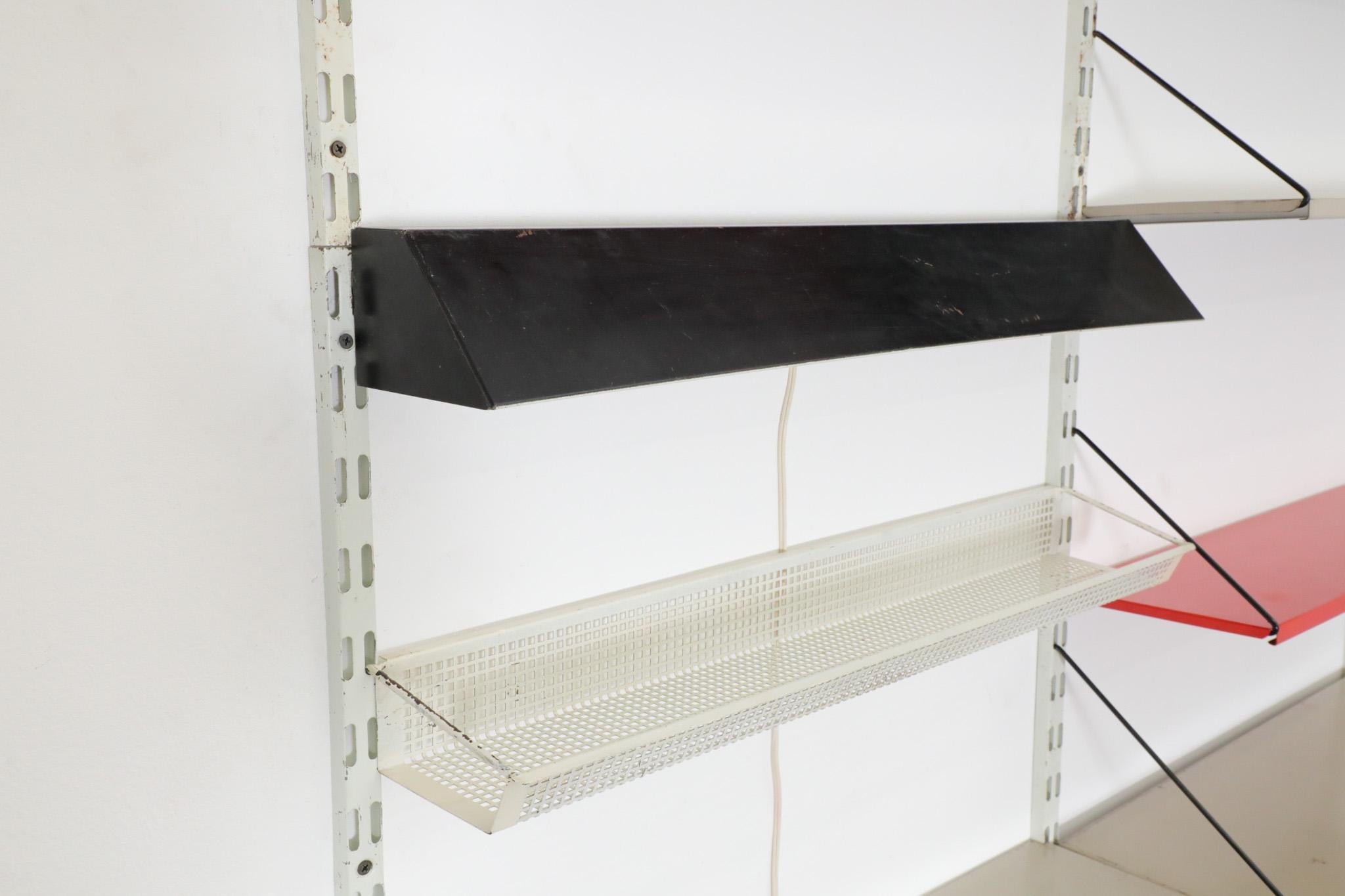 Metal Mid-Century Pilastro Two Section Wall Shelving Unit with Cabinet and Light For Sale