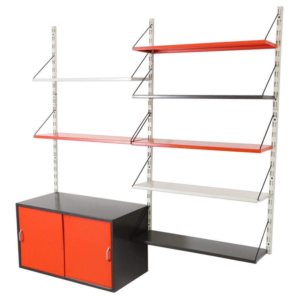 Mid-Century Pilastro Two Section Wall Shelving Unit with Cabinet For Sale