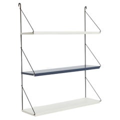 Vintage Mid-Century Pilastro White and Blue 3 Shelf Wall Unit