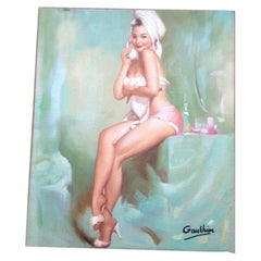 Mid-Century Pin-Up Painting Signed Gauthier, After Gil Elvgren, circa 1960