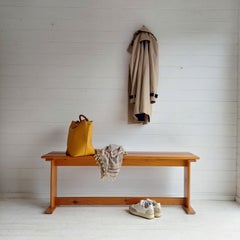 Mid Century Pine bench Pierre Chapo style, Vintage Scandinavian school seat 70s