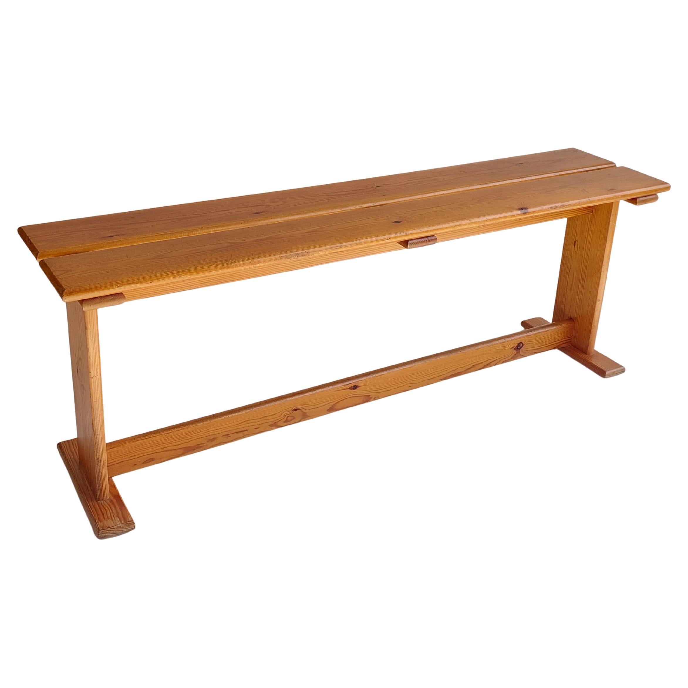Mid Century Pine bench Pierre Chapo style, Vintage Scandinavian school seat 70s For Sale